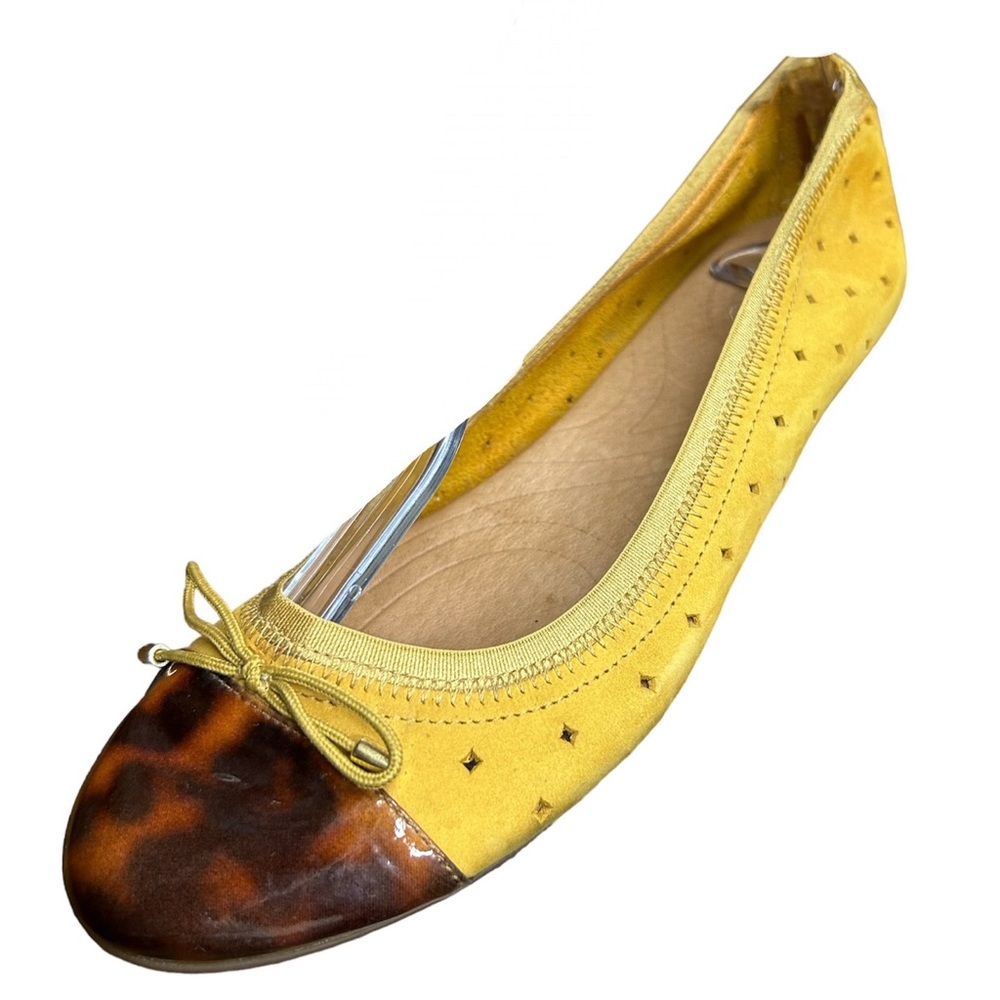 Clarks indigo Valley Stone ballet flats 8.5 camel mustard yellow tortoiseshell